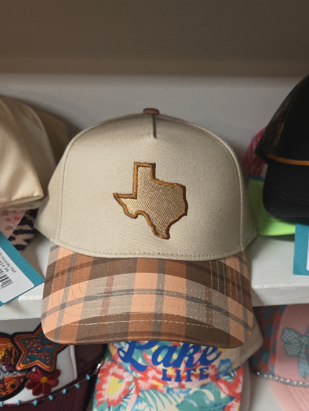 Beige Texas Patch Plaid Brim Cap